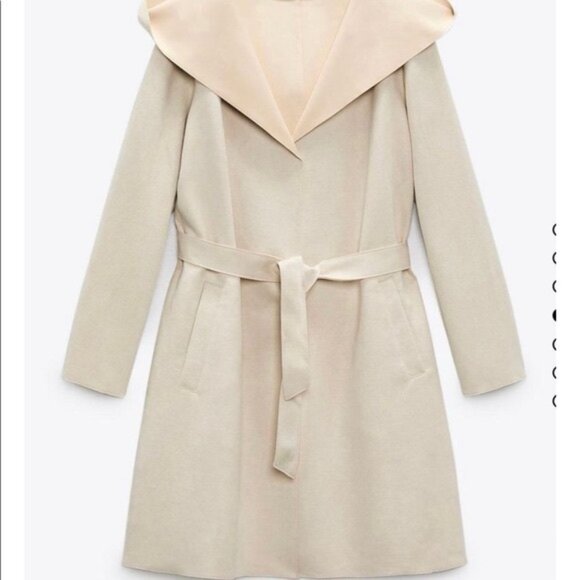 Zara Belted Soft Hooded Longline Coat Jacket Ecru scandi minimalist soft XS - Picture 3 of 16